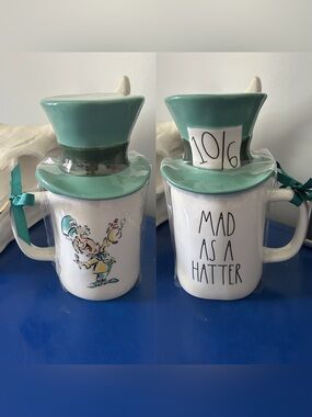 Rae Dunn Disney Alice in Wonderland Alice Mad Hatter Mad as a Hatter Topped Mug